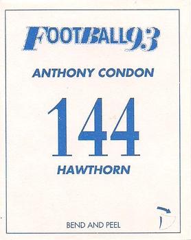 1993 Select AFL Stickers #144 Anthony Condon Back